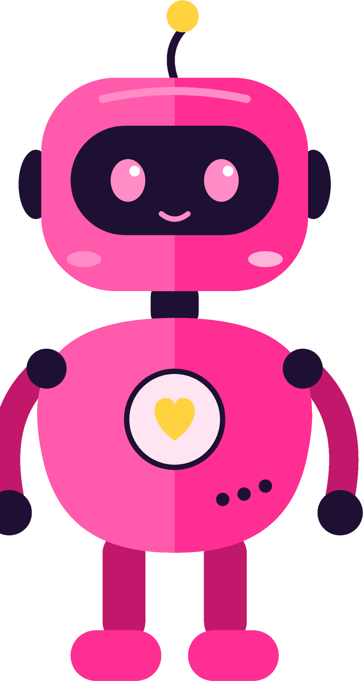 PNK-01, the site's pink robot mascot, smiling